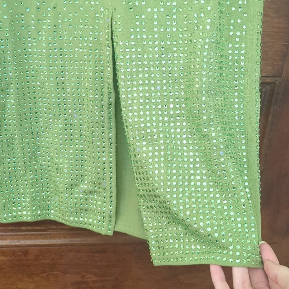 NWT Sandro Skirt - Green Metallic Sparkly Midi Skirt - Size Small (34) - Picture 3 of 6